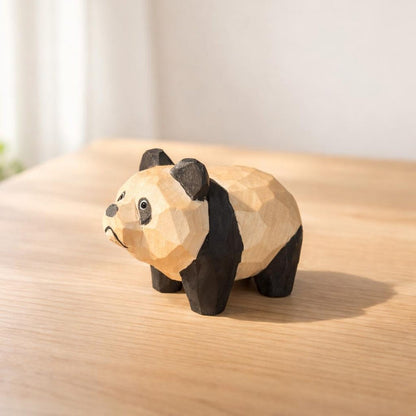 Wooden Panda Figurine Desk Decor, Small Animal Tabletop Display